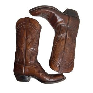 Vtg LUCCHESE 2083 Mahogany Cowgirl boots USA Sz 11C Excellent condition